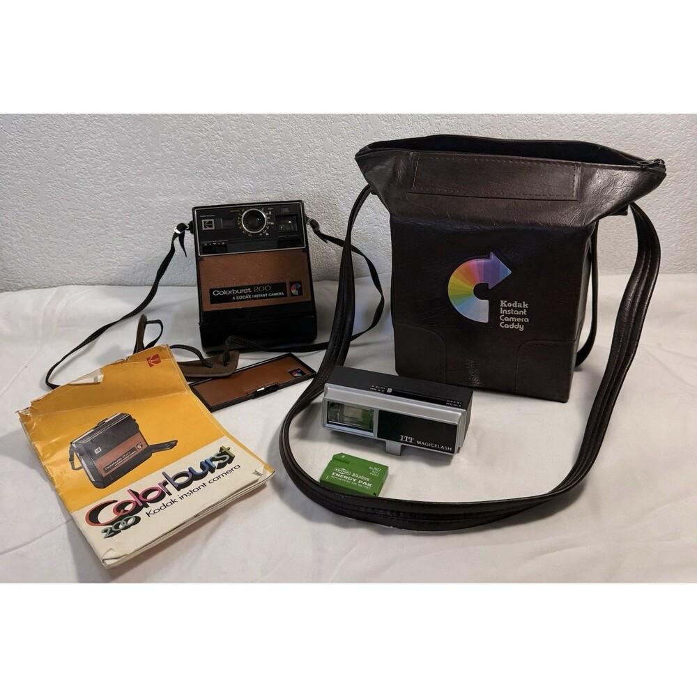 Kodak Colorburst 200 Instant Camera ITT Magicflash Caddy Case Manual Vintage